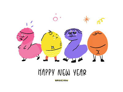 Happy New Year 2020 2021 agency animation celebration cool cute dance gif girl icon illustration mobile monster new year party song ui