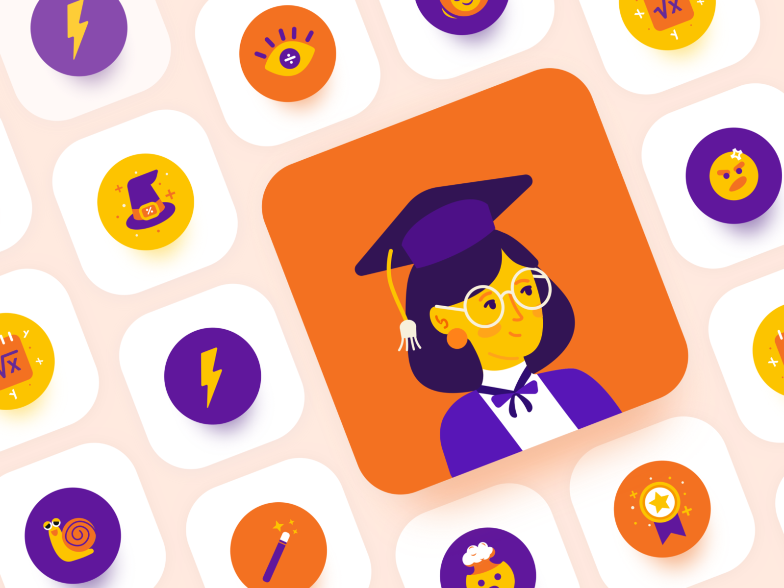 Icon design for easyA graduation icon maths success badge brain thunder fast snail