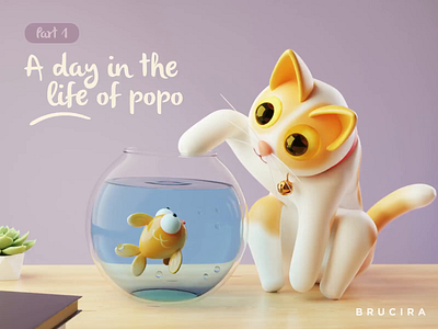 A day in the life of popo 🐱💛 3d animation brucira cat dribbble fish graphic graphic design illustration india mascot motion graphics movie mumbai pet shortfilm ui ux vector website