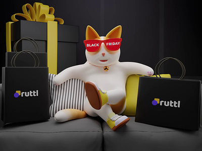 Ruttl Black Friday Deals 3d animal animation black friday brucira cat collaboration deal design feedback gift illustration india motion offers ruttl sale tool ui ux