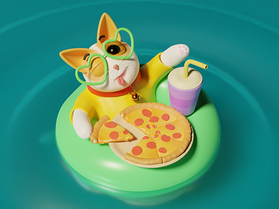 Sunday Chill 3d agency animal blender cat chill cute design graphic design illustration india mumbai party pizza pool relax sunglasses ui vector