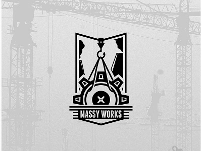 Massy Works black white construction design industrial logo machine retro