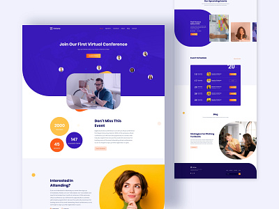 EleCamp Virtual Conference landing page clean conference corporate dailyui design event illustration landing page online course trendy logo typography uiux virtual website