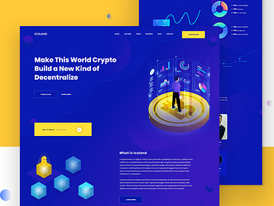 Icoland landing page | Cryptocurrency Explore app interaction bitcoin corporate crypto currency cryptocurrency 2019 dailyui design ico ico agency icoland landing page illustration landing page landing page concept ui uiux ux webdesign website