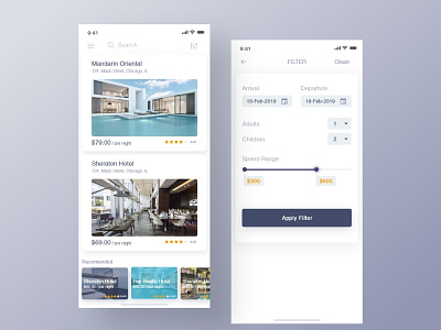 Hotel Booking App - 1 2019 trends add animation app booking app card clean dailui flat hotel booking interaction ios minimal mobile app new rent room tracking app travel app ui ux