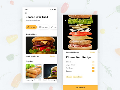 Food Delivery App app app interaction burger button cafe cart clean dailyui delivery app food app graphic ios meal restaurant search trend 2019 typography ui ux yellow