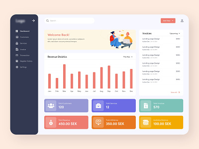 Invoice Service Dashboard admin panel calendar clean clean ui crm software dailyui dashboad design illustration interface invoice modern payment self employed ui design ux website