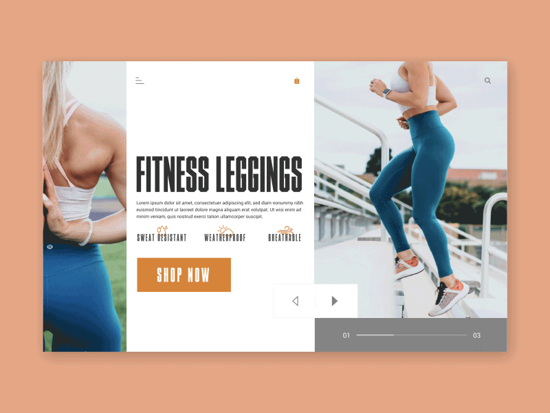 Fitness Leggings - an e-commerce layout for activewear color e commerce fashion indesign invision studio layout typography ux designer