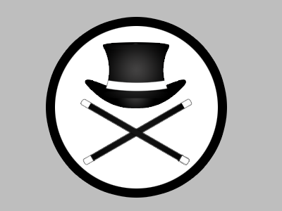 The Magicians Club black circle gray hat magic top hat wand white