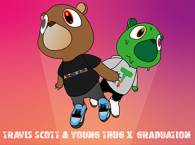 Travis Scott & Young Thug x Kanye West 'Graduation' Album Cover album animals astroworld bear character design graduation illustration illustrator kanye west music travis scott vector young thug