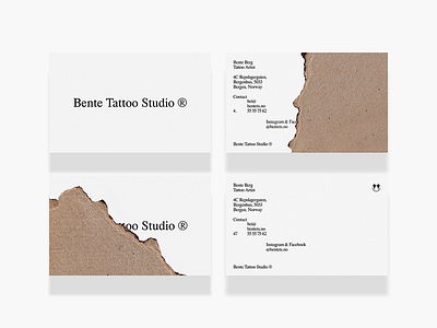 Bente Tattoo Studio - Stationery - Business Cards blackandwhite brand branding businesscard cardboard clean design grid layout logo logotype minimal norway stationery studio tattoo texture type typography