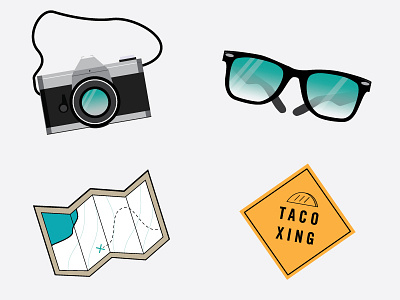 Road Trip Icons camera design icons illustrations map road trip sign sunglasses travel