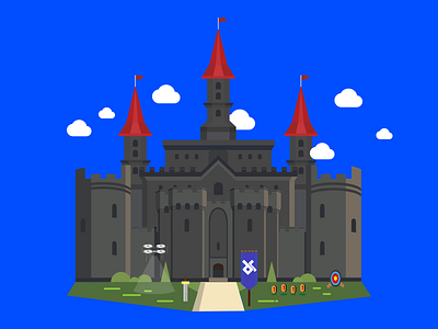 Welcome to my castle illustration arrows castle cloud clouds drone flag illustration king kingdom super mario sword target