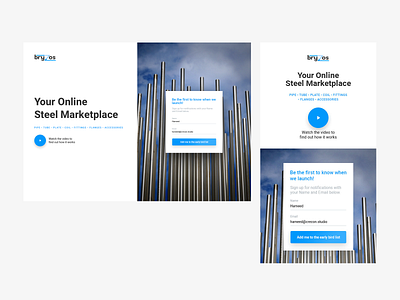 Bryzos bryzos minimal signup page splash page steel marketplace