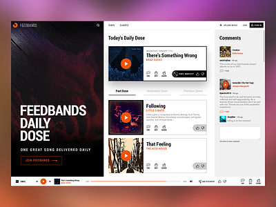 Feedbands - Daily Dose of Music artist classic music player playlist pop rock songs soundcloud ui design web app website design