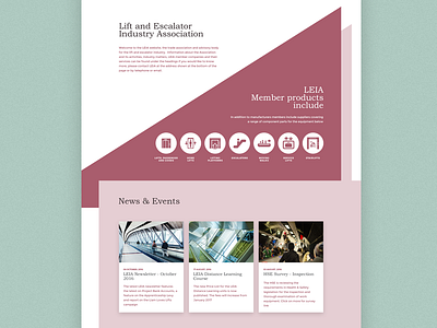 LEIA - Lift and Escalator Industry Association home page landing page leia minimal ui design uk website
