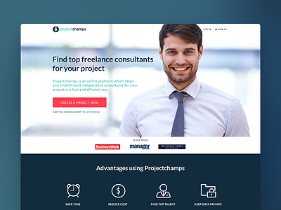 Projectchamps - Job Portal clean design freelance job portal landing page minimal ui design website