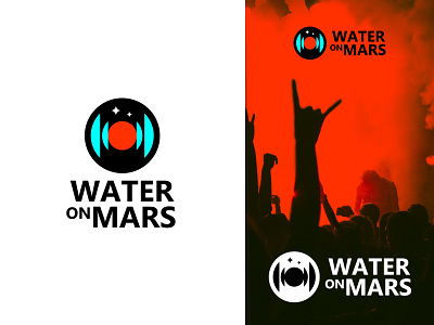 WATER ON MARS recording studio logo design creative branding logo design mars music disc planet recording studio sound waves space