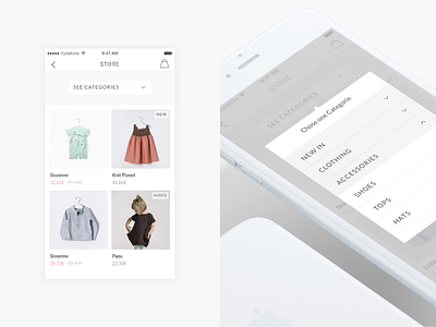 Categories & filters on mobile app clean e commerce fashion ios magazine minimal mobile ui ux