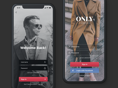 ONLY Fashion Mobile E-Commerce Sign In - Sign Up adobe xd e commerce fashion e commerce fashion mobile app fashion sketch ui fashion ui fashion ui template mobile e commerce mobile ui mobile ui sketch only fashion