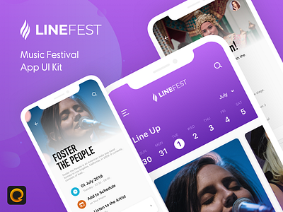 LineFest - Music Festival Mobile App UI Kit adobe xd app design kit app sketch festival app free kit free ui kit invision studio mobile app design music app scavenger hunt sketch kit ui kit
