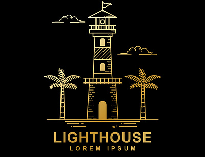Vector design of lighthouse beach design illustration lighthouse line line art lineart monoline outline palm palm tree tree vector