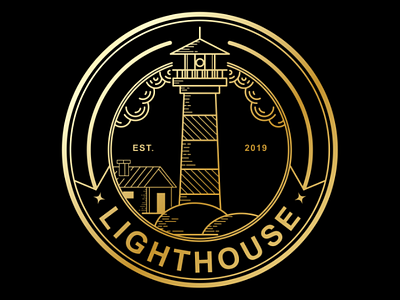 lighthouse stamp logo design beach design flat gold identity illustration island lighthouse line line art lineart logo monoline outline round sign simple stamp symbol vector