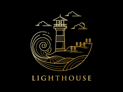 lighthouse logo design beach branding coastline design flat icon identity illustration lighthouse line line art lineart logo minimal monoline outline sea type vector wave