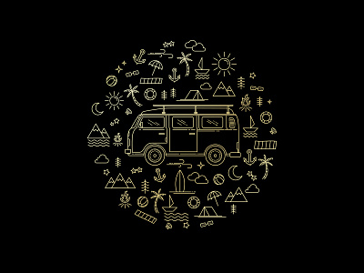 summer line art design beach branding car design flat icon illustration line line art lineart logo minimal monoline outline summer van vector