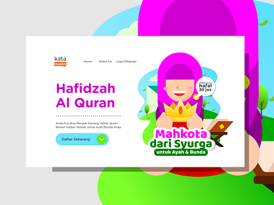 Hafidzah Al Quran Illustration Flat Design Website Banner al quran banner banner design design flat fun hafidz happy illustration islamic kids moslem ui ux webbanner website