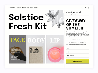 Skincare Giveaway Exploration editorial exploration flat landingpage lines minimal new skincare typography ui