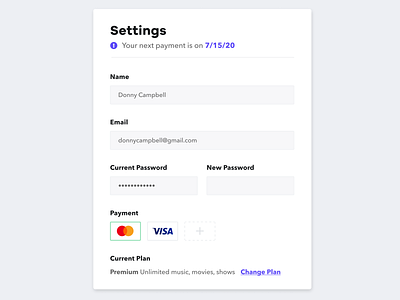 UI Settings clean credit card creditcard minimal settings settingspage simple ui uidesign ux uxdesign web design webdesign website