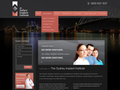 The Sydney Implant Instutute dental form interface layout website