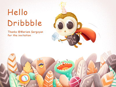 Hello Dribbble! debut dribbble hello illustration leithink lovely monkey snake