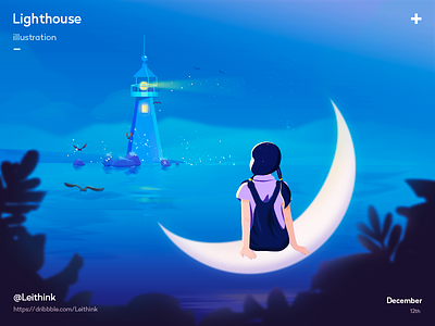 Lighthouse blue girl illustration lighthouse night