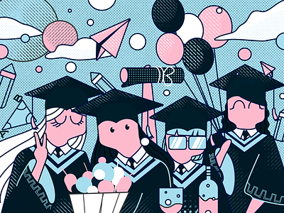 Graduation photo balloon blue blue sky cloud girlfriend graduation happy illustration pink school student