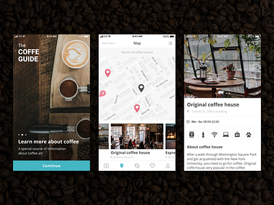 Coffee Guide coffee concept design guide map minimalism onboarding profile ui