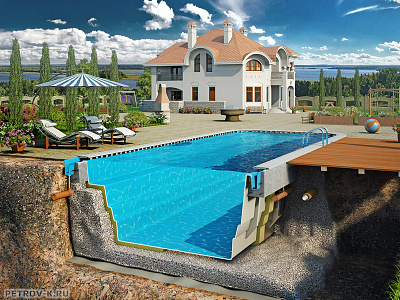 swimming pool 3d 3d illustration exterior pool