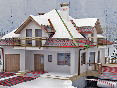 heating 3d illustration exterior heating house winter