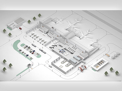 airport infrastructure 3d illustration 3d rendering airport factory infrastructure isometry laconic seaport