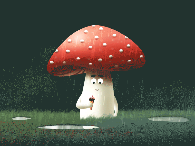 Cool Mushroom cute mushroom mushroom animation mushroom character design mushroom eating ice cream rain animation water drop animation