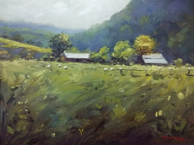 Village Farm landscape painting mountain painting oil painting village farm painting
