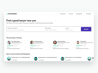 Advokatguiden - homepage exploration advokatguiden design home homepage interface landing list research reviews search search engine ui ux webdesign website