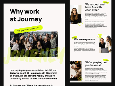 Why work at Journey - Journey Agency about us clean design desktop minimalist neon typography ui webdesign website