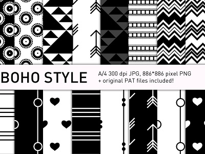 Boho  style black and white geometric pattern set