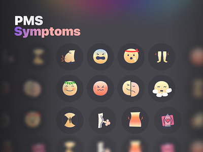 PMS Symptoms app emoji emoticons health icons icons pack illustration period pms symptoms ui ux vector women