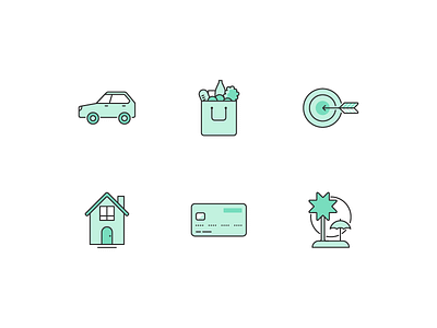 Icon set app banking car credit card everyday holiday house icon icon set target ui ux