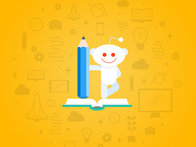 Reddit mascot illustration alien book cloud knowledge mascot pencil reddit robot technology