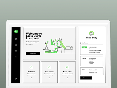 Links dashboard home page claim dashboard desktop home insurance mockup policy profile ui