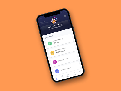 Homeshift - set up status app energy internet mobile mockup success ui